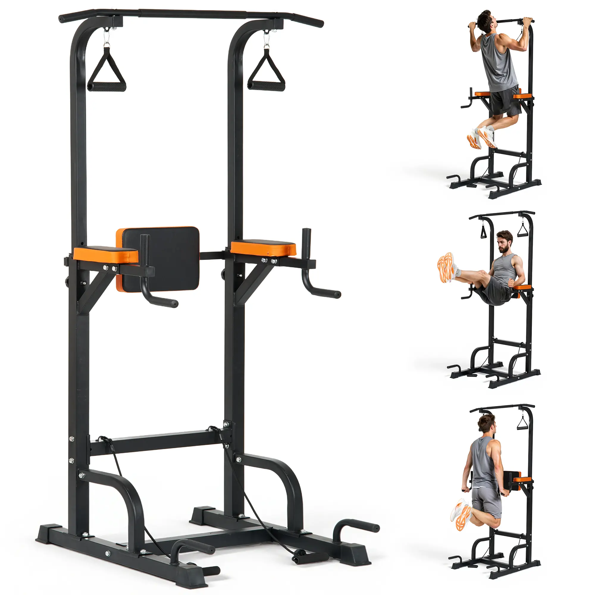 Power Tower for Home Gym 450LBS 6 Height Levels Adjustable Pull Up Bar Multifunctional Pull Up Dip Station Compact Full Body Workout Equipment