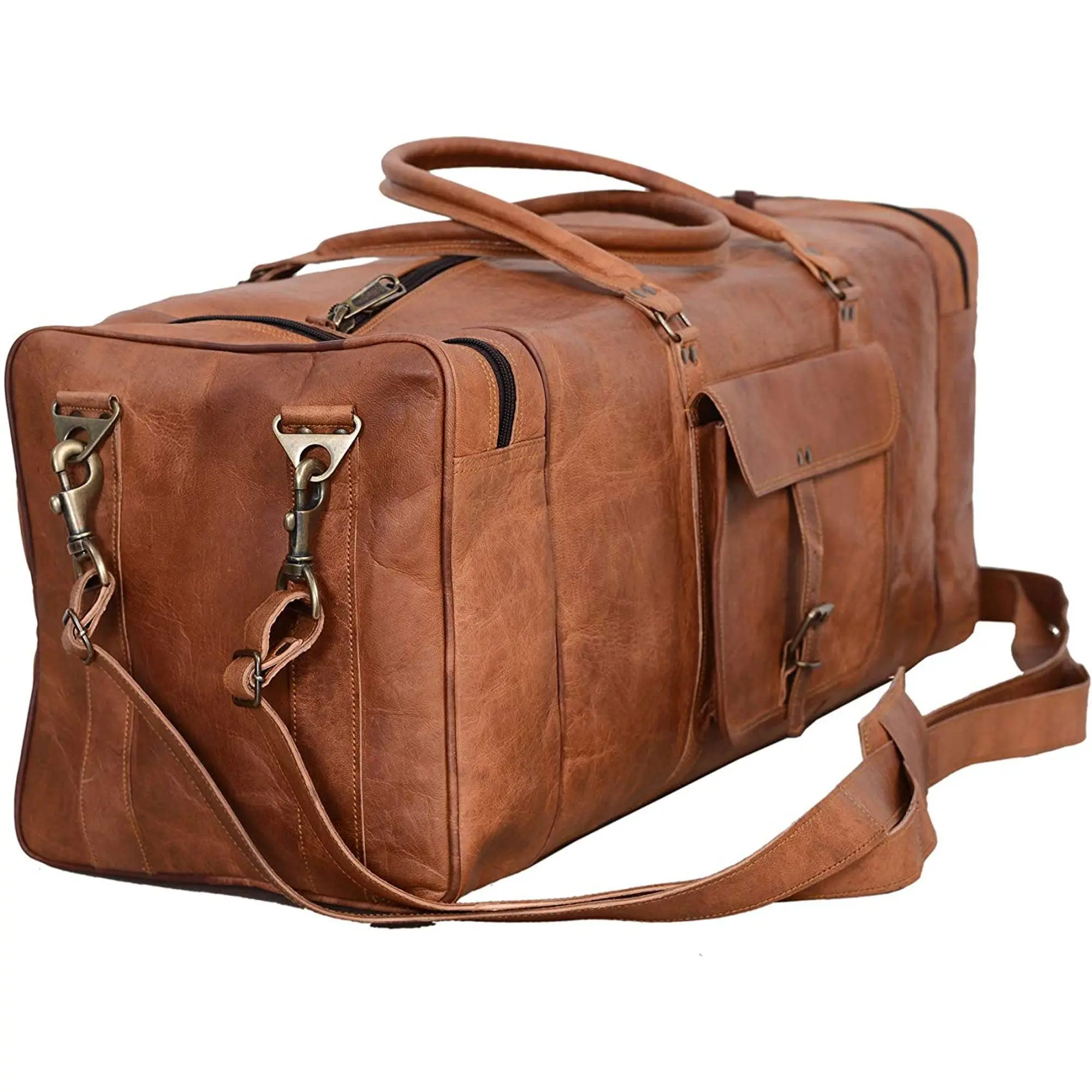 Leather Duffel Bag 28-Inch Large Travel Bag - Gym, Sports, Overnight, and Weekender Bag by Komal's Passion Leather (Brown)