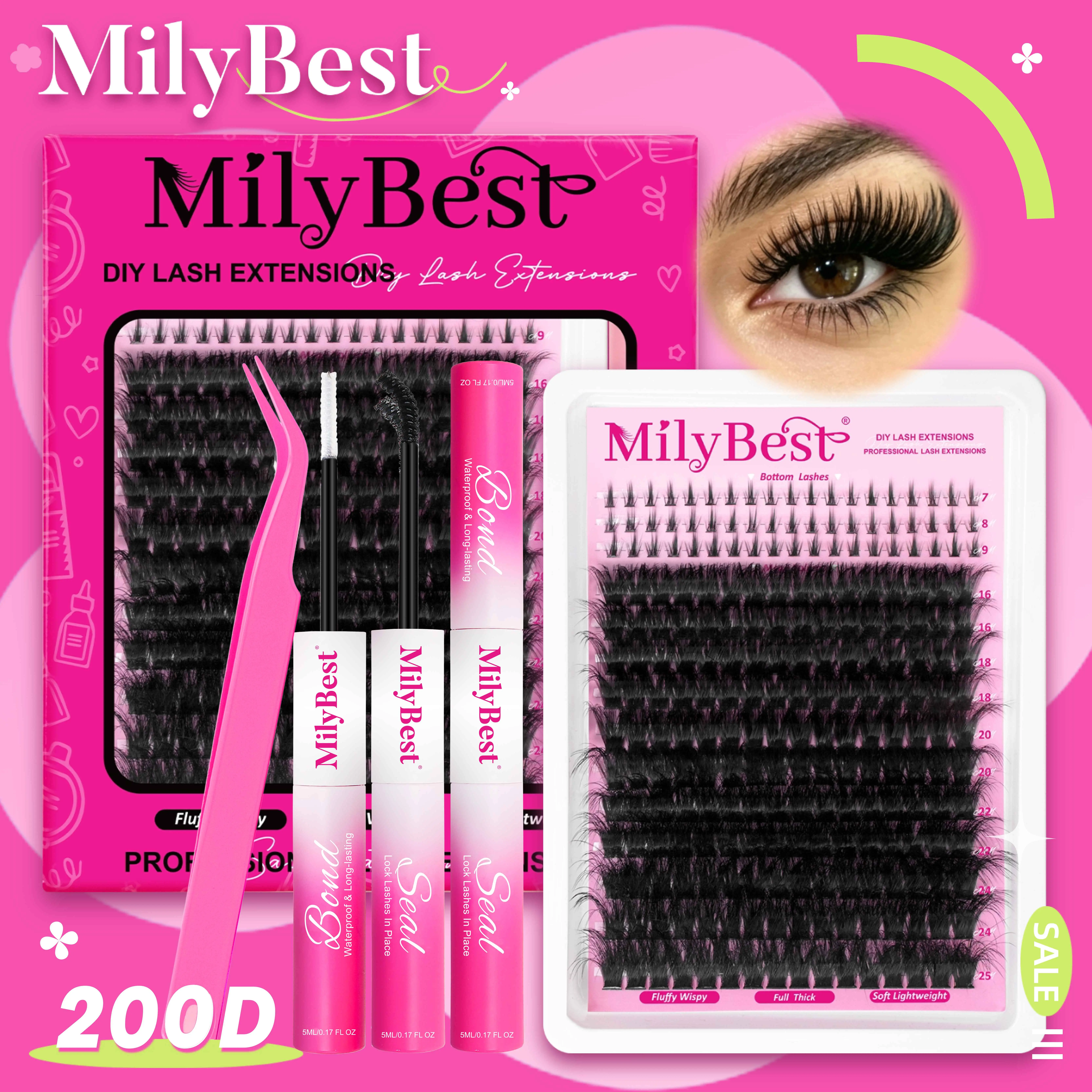 Milybest 200D Fluffy Lash Clusters 16–25mm | Wispy D Curl DIY Eyelash Extensions 224pcs Soft Natural Salon Look at Home