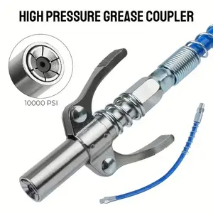 Steel Grease Gun Nozzle Set, Manual Lubrication Pump Injector Accessories, Dual Handle Oil Nozzle, 11.8 Inch Hose, M6/m8/m10/m14
