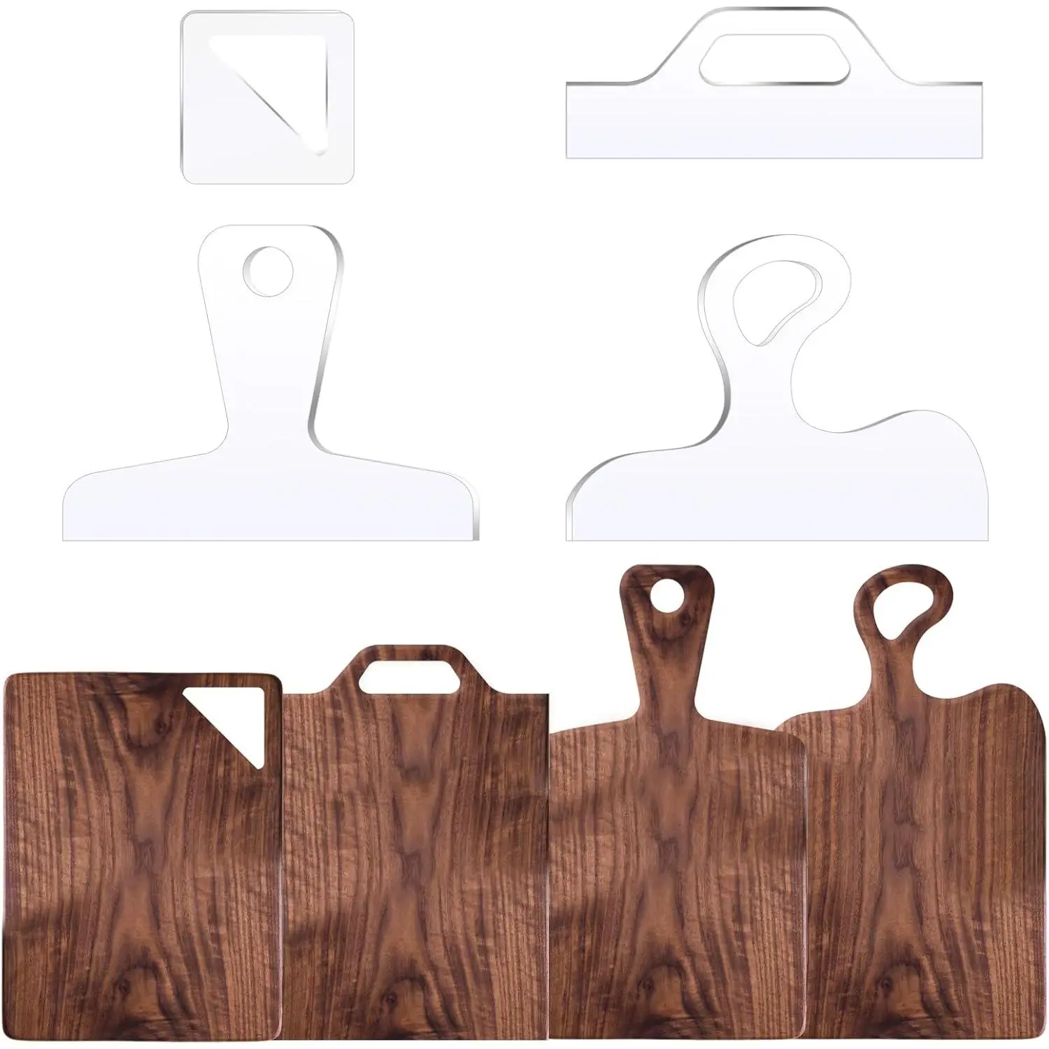 Router Templates, 4pcs Acrylic Charcuterie Board Handle Template, LYMOI Clear Cut Board Thick Handle Template, Angled Curvy Tracing Stencils Cut Guide Tools for Kitchen Woodworking. (Style 1)