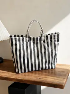 Lightweight Versatile Multi-Functional Striped PVC Tote Bag, Casual Trendy Bag, Casual Shopping Bag, Handheld Design Suitable for Daily Outing, Stylish and Practical Accessory, Everyday Tote Bag, Fashionable Tote Bag