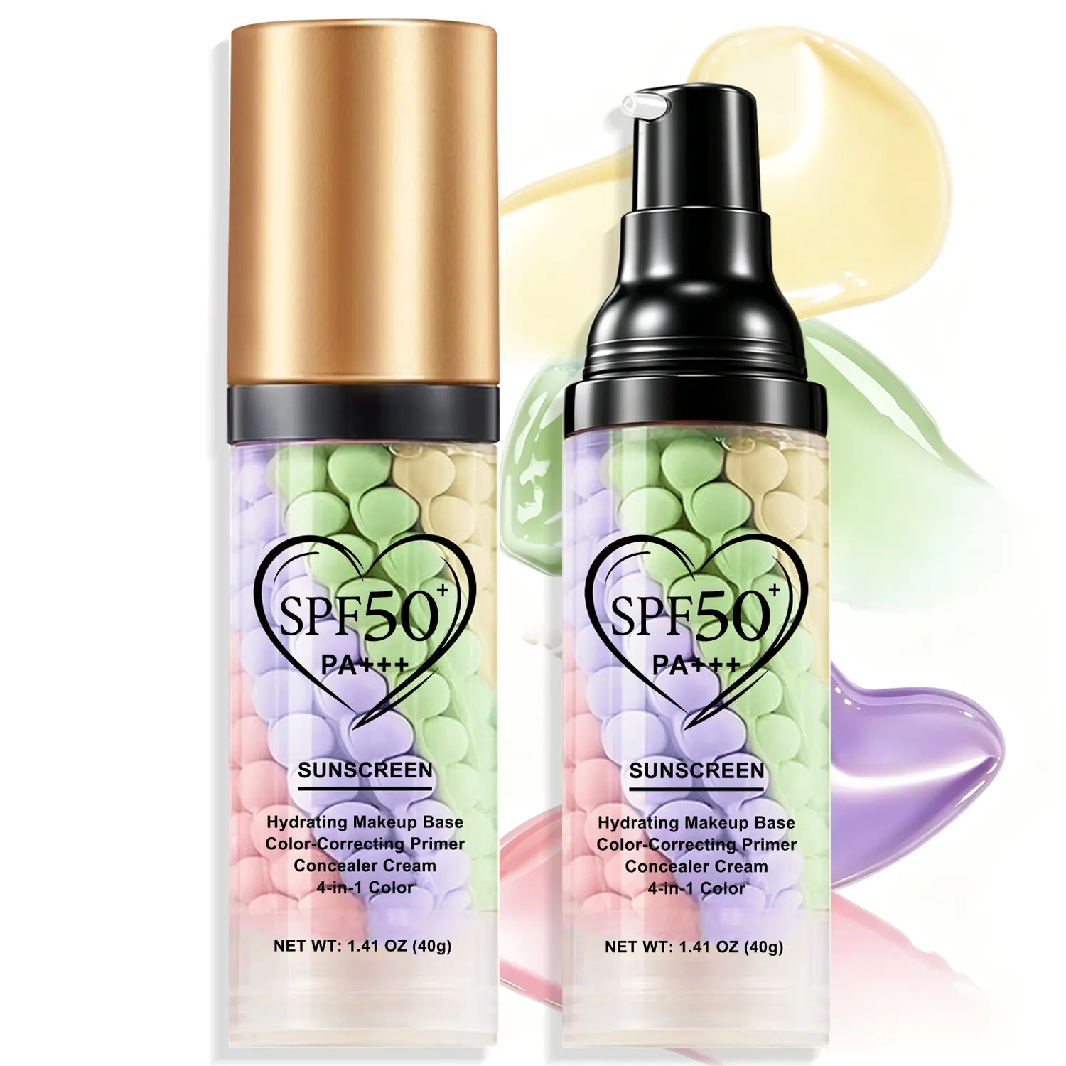 4-in-1 Face Makeup Base Primer, SPF 50 Sunscreen Isolation Cream, 1-Step Color Corrector, Oil Control, Moisturizing, Imperfection-Blurring Radiance-Boosting Cosmetic