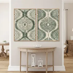 Optional Genuine Wood Frame Messy Beige Green Geometric Line Abstract Pattern Print Artistic Modern Abstract Design Home Decor Canvas Wooden Wall Art Decorative Artwork
