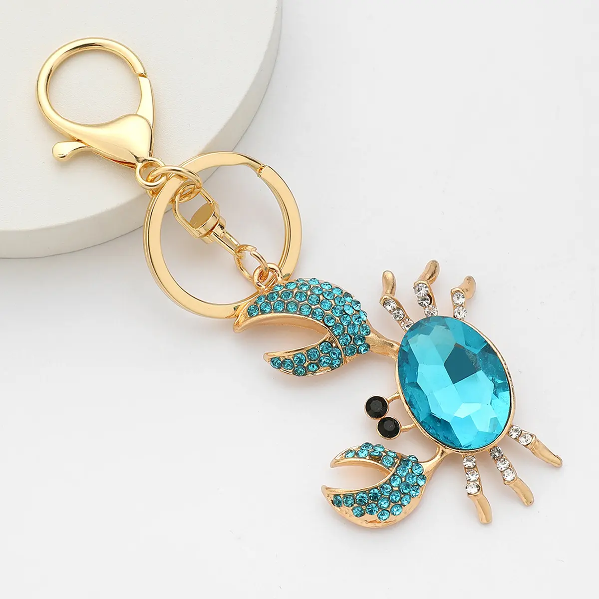 2PCS Fashion Colorful Crab Car Key Chain Marine Animal Crystal Wallet Pendant Key Ring Alloy Material Decorative Accessory Bag Charms