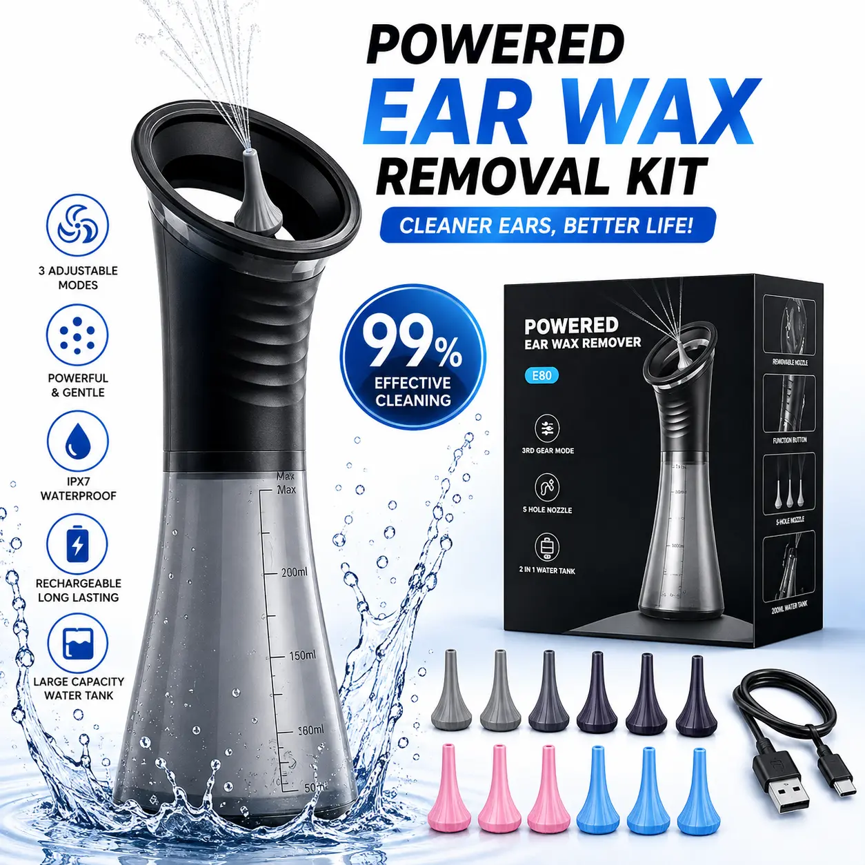 Ear Wax Removal Kit, Electric Ear Wax Removal Tool for Tinnitus Relief, Safe & Gentle Ear Cleaner with Ear Irrigation Flushing System