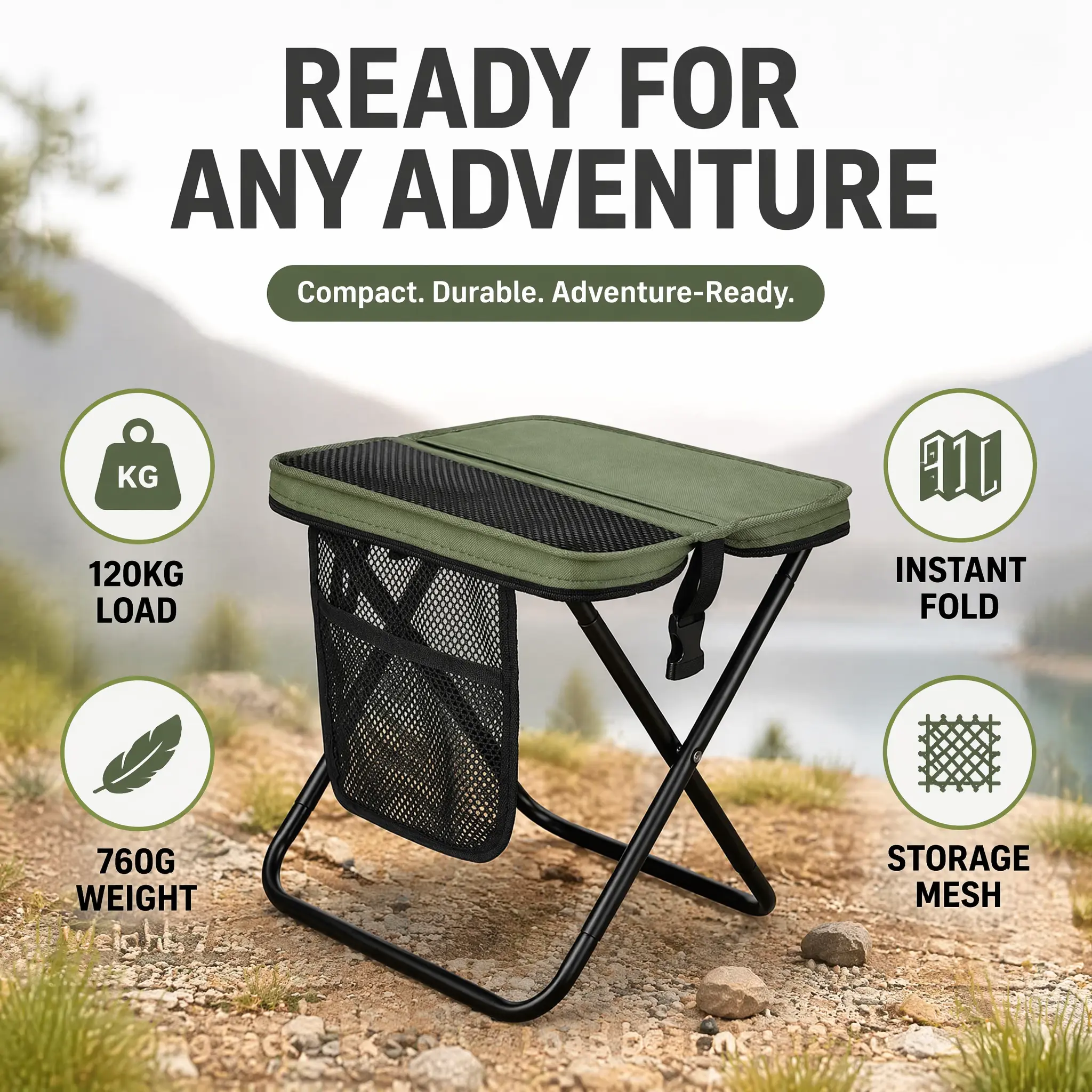 Heavy-Duty Yet Ultra-Light Camping Chair (400lb Load) – Foldable, Shoulder-Strap Backpack Design with Storage Pockets for Hiking, Fishing & Outdoor Adventures, Portable Stools, Outdoor Patio