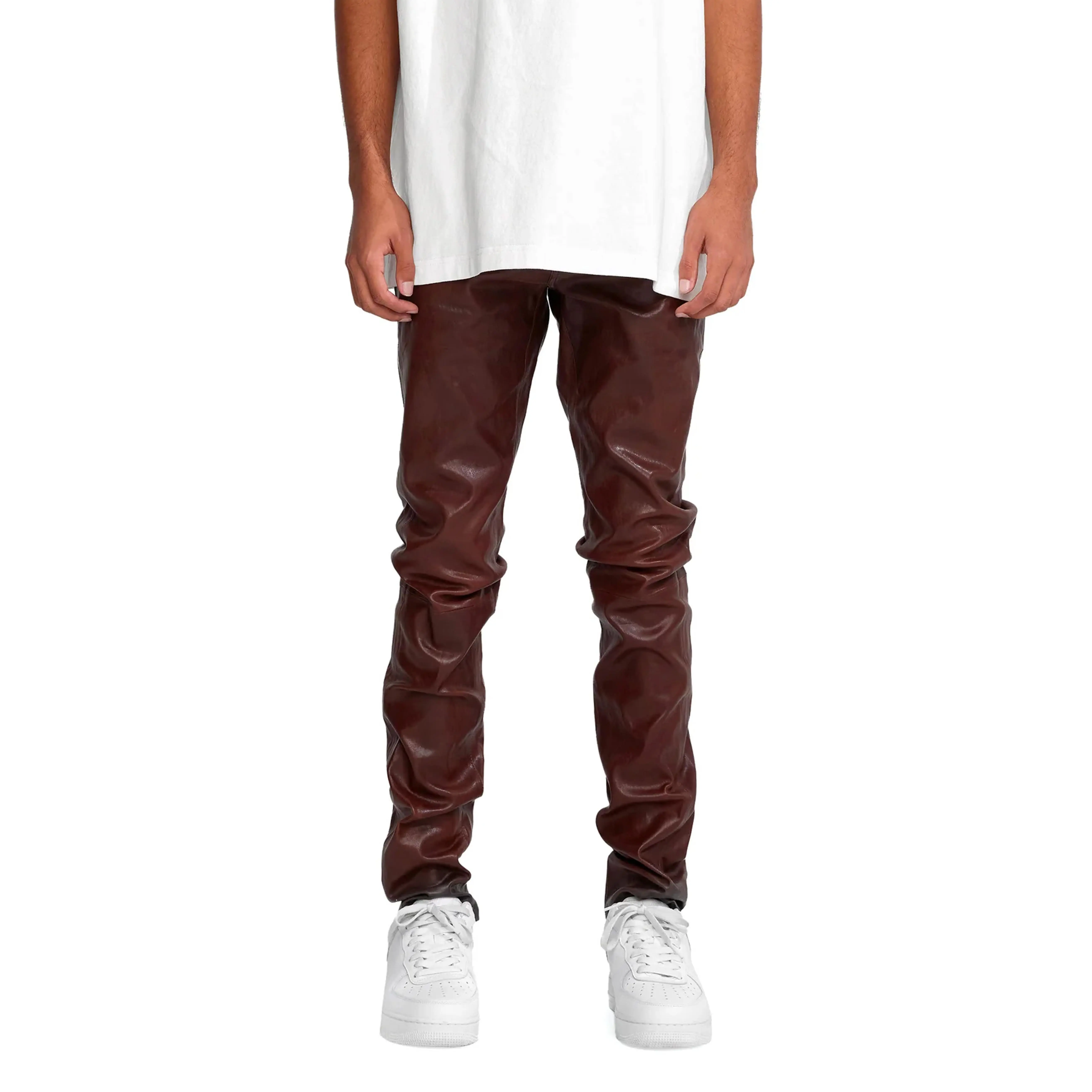 P001 LOW RISE SKINNY PANT - Stretch Leather Vintage Brown