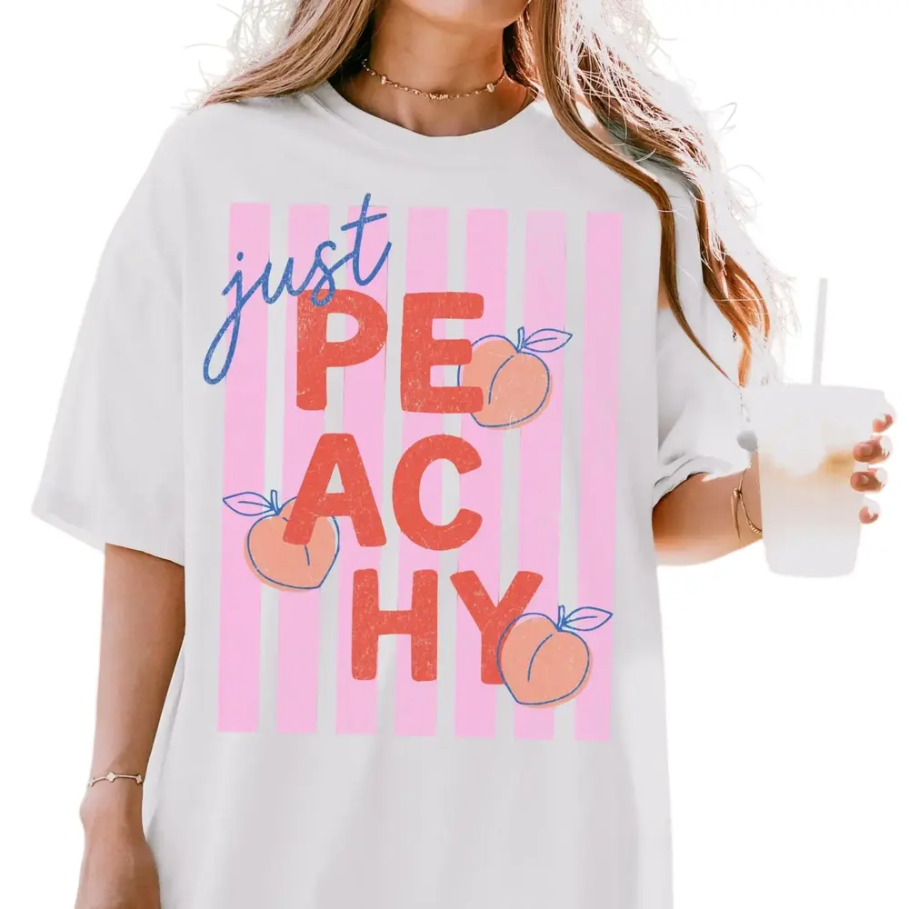 Just Peachy Cute Peach Graphic Tee - Retro Summer Fruit Lover T-Shirt