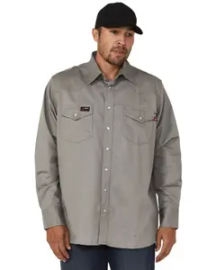 Forge Workwear Men's Men'S Fr Solid Long Sleeve Snap Work Shirt - Mfrsld-002-Gry