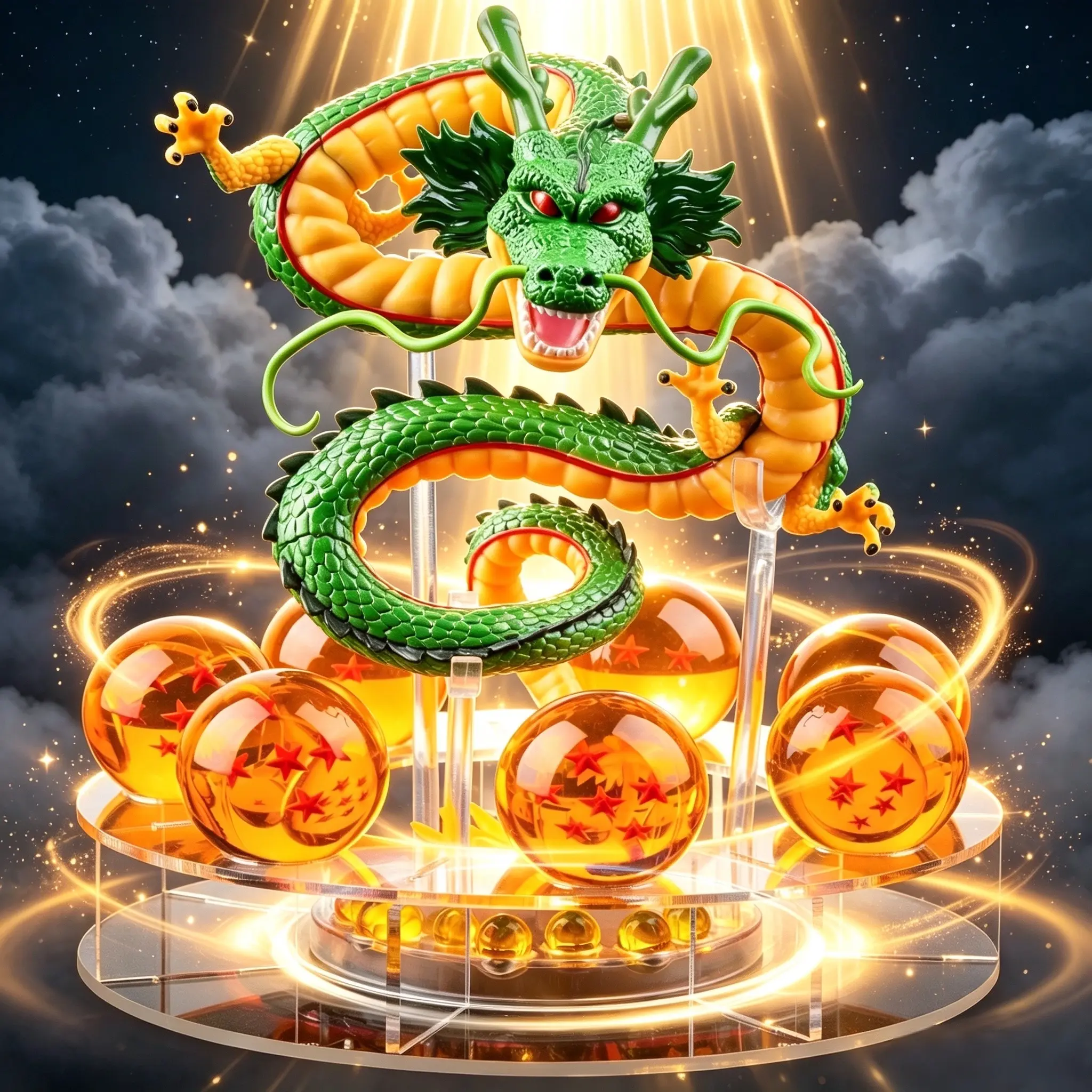 Shenlong 7PCS Toy Set - 3.6cm Transparent Star Dragon Acrylic PVC Crystal Balls, Smooth Dragon Sculpture, Decorative Desktop Decor Collectible Ornament Gift Box, Ideal Xmas Birthday Present for DBZ Lovers, Modern