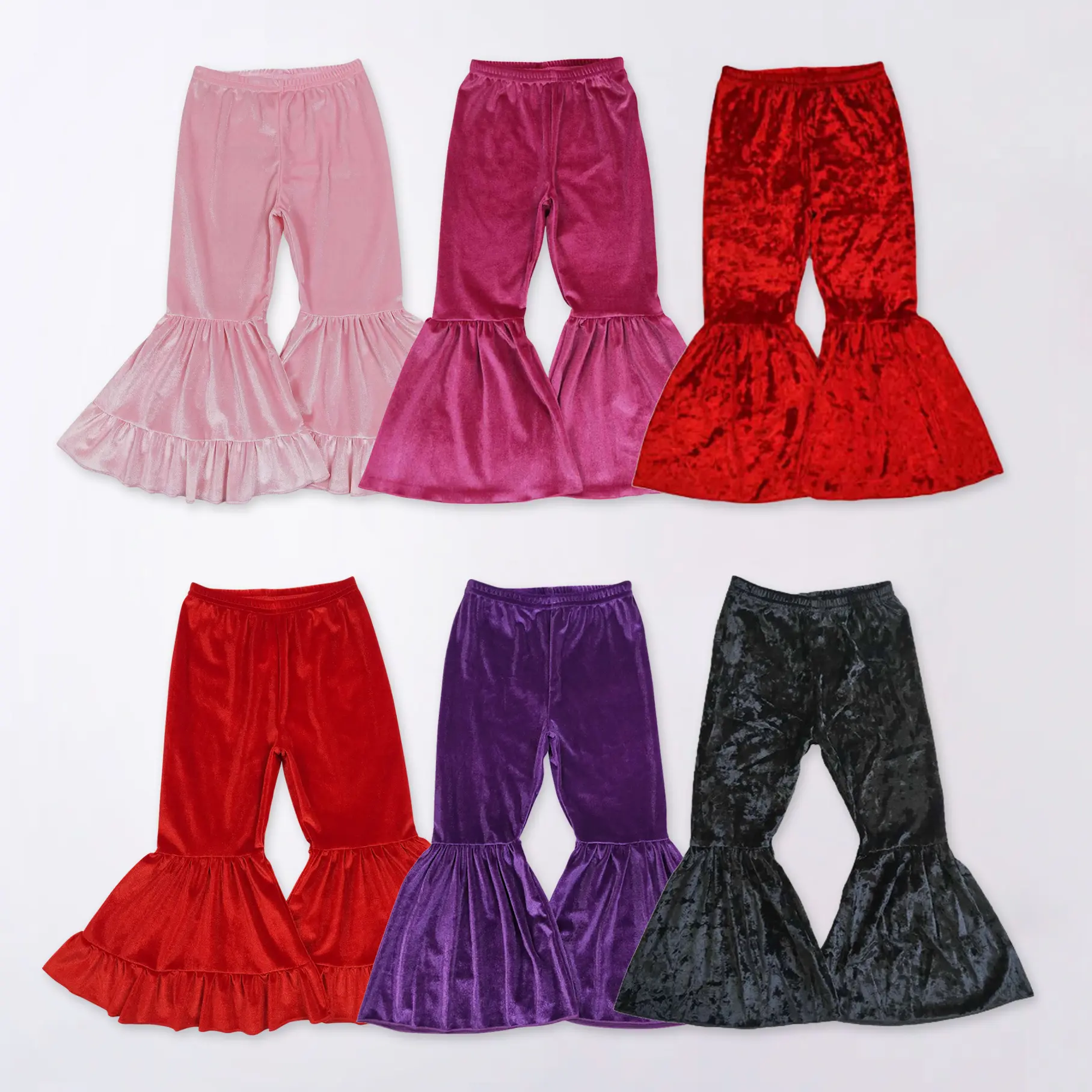 Toddler Girls' Velvet Bell Bottom Pants, Soft Solid Color Flare Trousers, Comfortable Fashion Bottoms for 0-8 Years