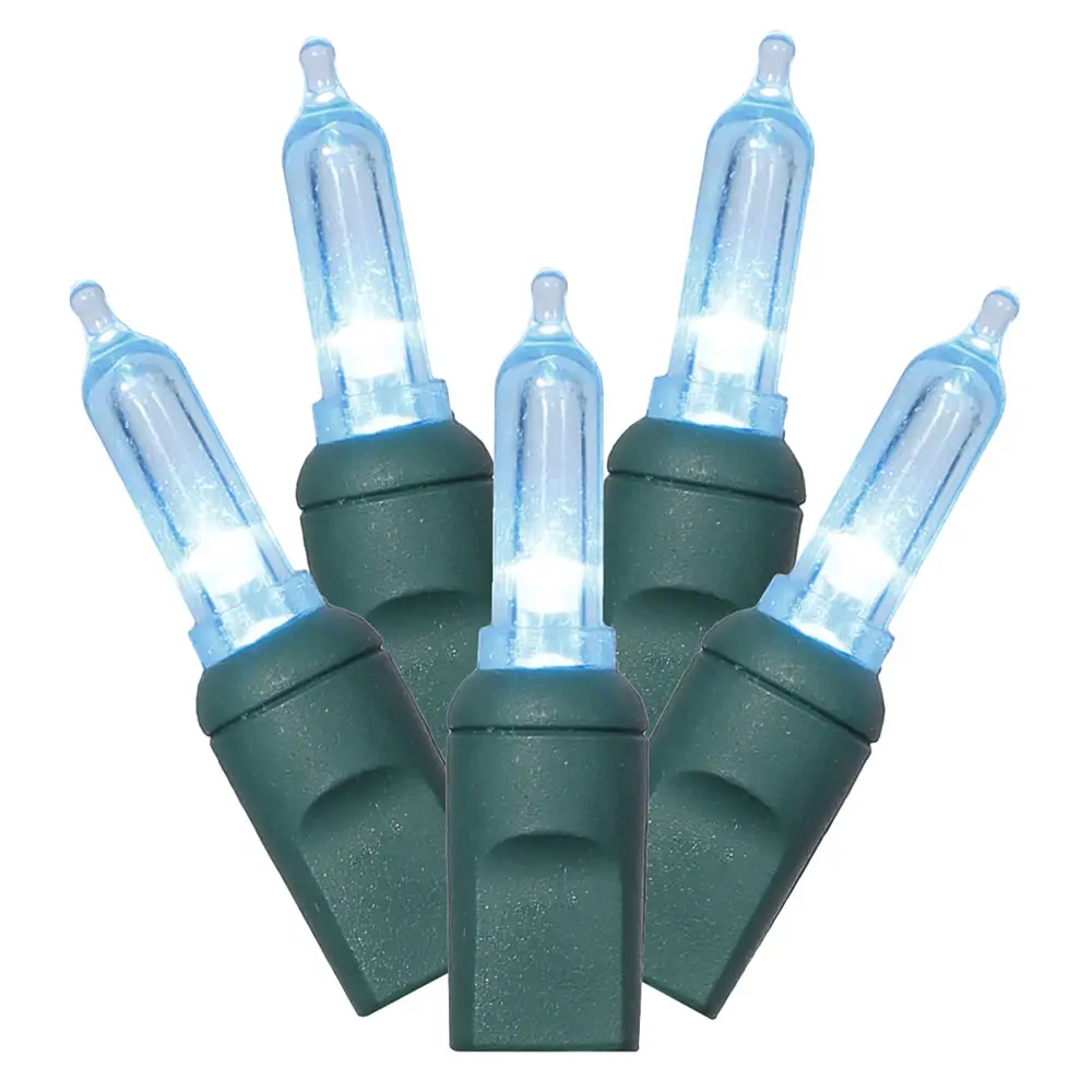 212 MAIN Teal Italian LED Christmas Mini Bulbs, 25ft Length Green Wire Set, 50 Count, 6in Spacing
