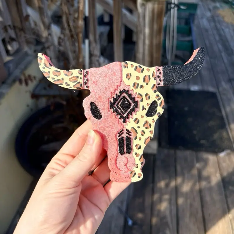 Pink Leopard Vanilla Scented Bull Car Freshie with Unique Leopard Print Design for Car Aromatherapy