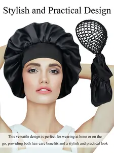 Luxury Satin Sleep Cap Mesh Hat, Adjustable Fit, Pleated Design, Unisex Night Hair Protection, Soft Smooth Material, Sleep Bonnets, Hair Care Cap