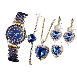 Luxury Women's 6-Piece Heart Shaped Quartz Watch Jewelry Set with Matching Bracelet Necklace Ring Elegant Fashion Accessories Perfect Gift For Her,Valentine's gift
