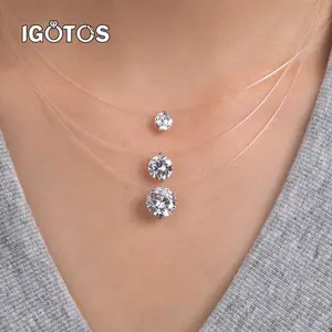 0.5-5CT Moissanite Pendant Necklace Women GRA Certified 925 Sterling Silver Transparent Fishing Line Choker Chain Jewelry