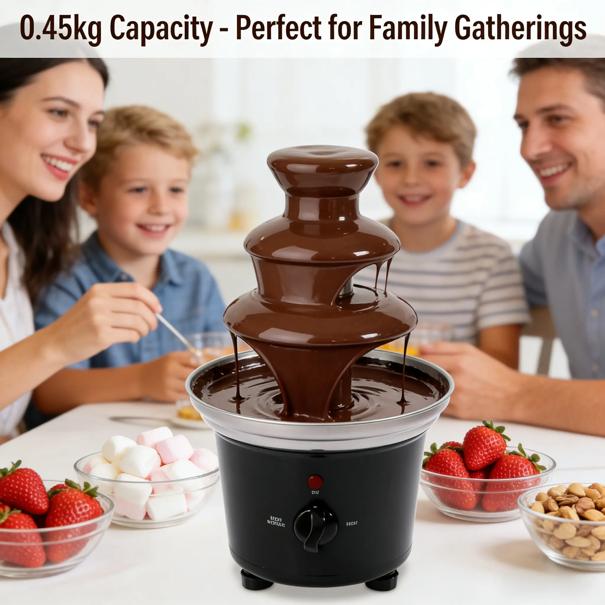 3-Tier 430 Stainless Steel Spiral Chocolate Fondue Fountain - 1 Unit, 1lb Capacity, 40W 120V Corded Plug, 26x27.2cm, Rotating Spiral Rod, 6 Forks, Fruit Tray, Marshmallows Compatible Kitchen Cookware for Family Parties, Weddings, Birthdays