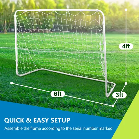 Zeny Portable Casual Football Goal (6x4 ft) - 1" Steel Frame, PE Net, 28-Strap Stability, 4x4 Mesh Control, Weather-Resistant, Quick & Easy Setup, Backyard Kids' Football Equipment, Footballequipment, Pe Net & Steel Frame