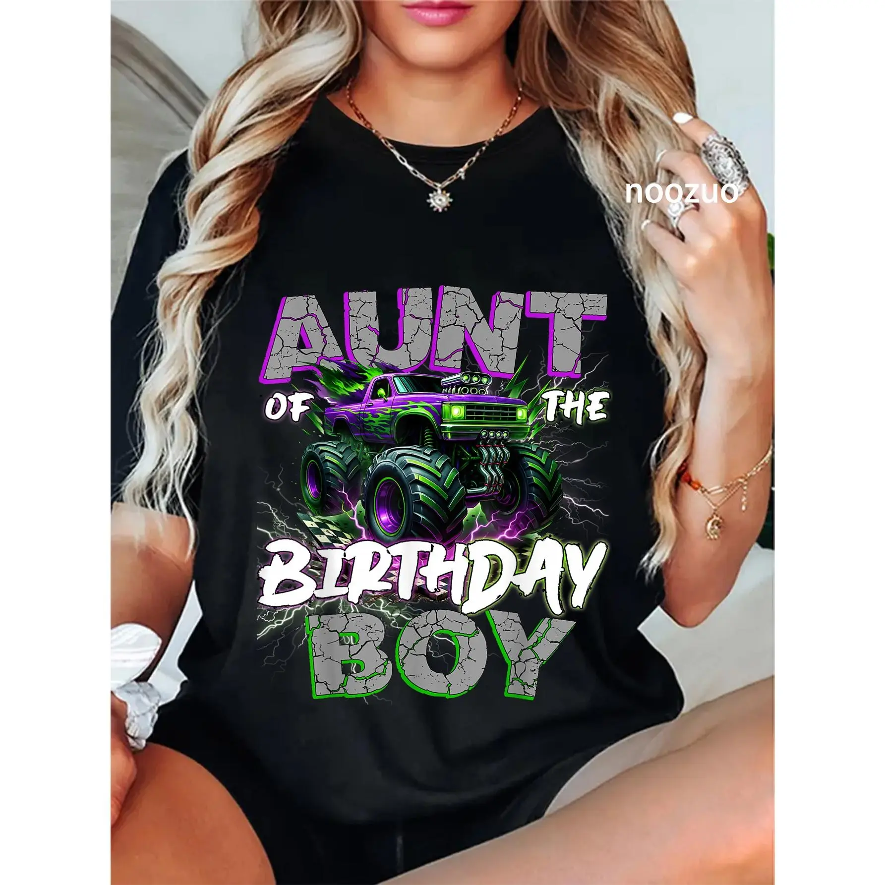 100% Cotton Aunt Of The Birthday Monster Truck Family Matching Party T-Shirt