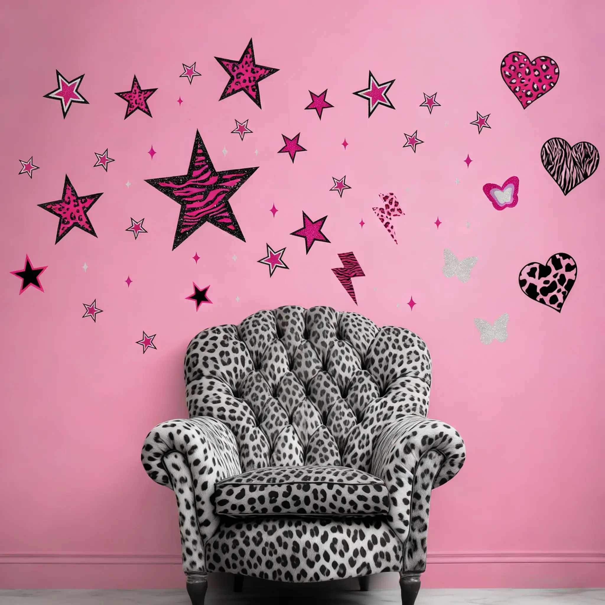4 pcs pink leopard pattern wall stickers, Decorative Stickers, Wall Decal, Sticker Packs, suitable for living room, bedroom, bathroom and other background wall decoration, home decor, Christmas holiday party, atmosphere decoration, Decoration Items