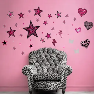 4 pcs pink leopard pattern wall stickers, Sticker Packs, suitable for living room, bedroom, bathroom and other background wall decoration, home decor, Christmas holiday party, atmosphere decoration