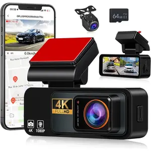 RIMOODY 4K WiFi Car Dashboard Camera (Automotive Driving Recorder) - HD Car DVR with Front & Rear Cameras, GPS, 64GB Memory Card, Loop Recording, G-Sensor, Night Vision