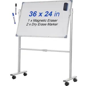 VEVOR Mobile Magnetic Whiteboard, 36x 24 Inch, Double Sided, 360 Degree Reversible Rolling Dry Erase Board, Height Adjustable with Aluminum Frame and Lockable Swivel Wheels, for Office School Home