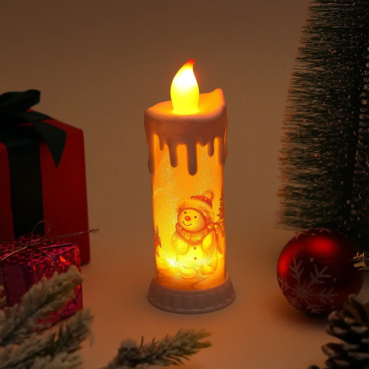 Christmas Santa Clause Flameless Candles Flickering Battery Operated with Timer, Real Wax Led Pillar Candles Warm Light, Christmas Snowman Santa Clause and Deer Home Decor Gift