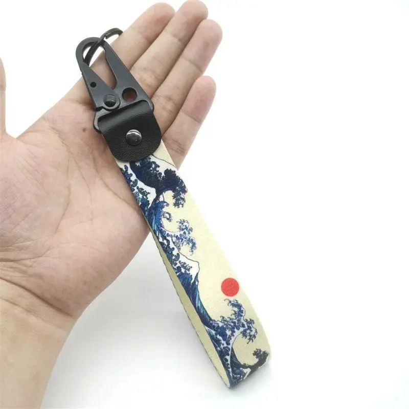 Hokkaido Waves Jdm Car Keychain Wristlet Strap Nylon Thermal Transfer Key Ring Strap Lanyard Modified For Honda Toyota Sea Sun Auto Pendant Aesthetic Keychain Stylish Keyring