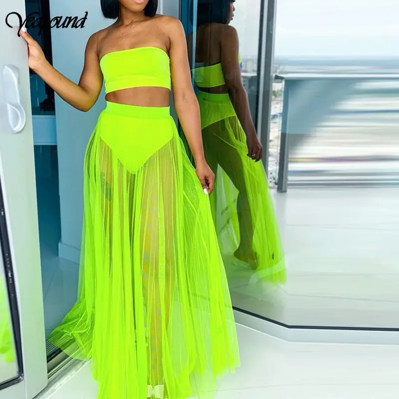 slim fit dress slacks Long Mock Two-Piece Floral Embroidered Dress by Elizabeth K GL2340 M / Neon Green