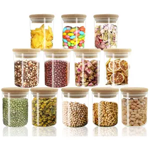 Adorer.care 12-Piece Borosilicate Glass Jar & Bamboo Lid Set 6oz Airtight Food Storage Containers for Coffee Beans Nuts Spices Tea Utensils