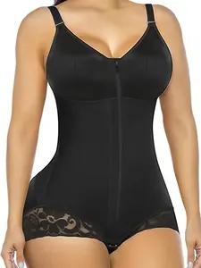 1 Count Women's Butt Lifting And Tummy Control Shapewear, Underwear, Fajas, Colombian Shapewear, Hourglass Curves Compression Body Shaper with Zipper Close, Tight Fitting Bodysuit, Lace Trim Jumpsuit, Suitable for Daily, Everyday and Outing