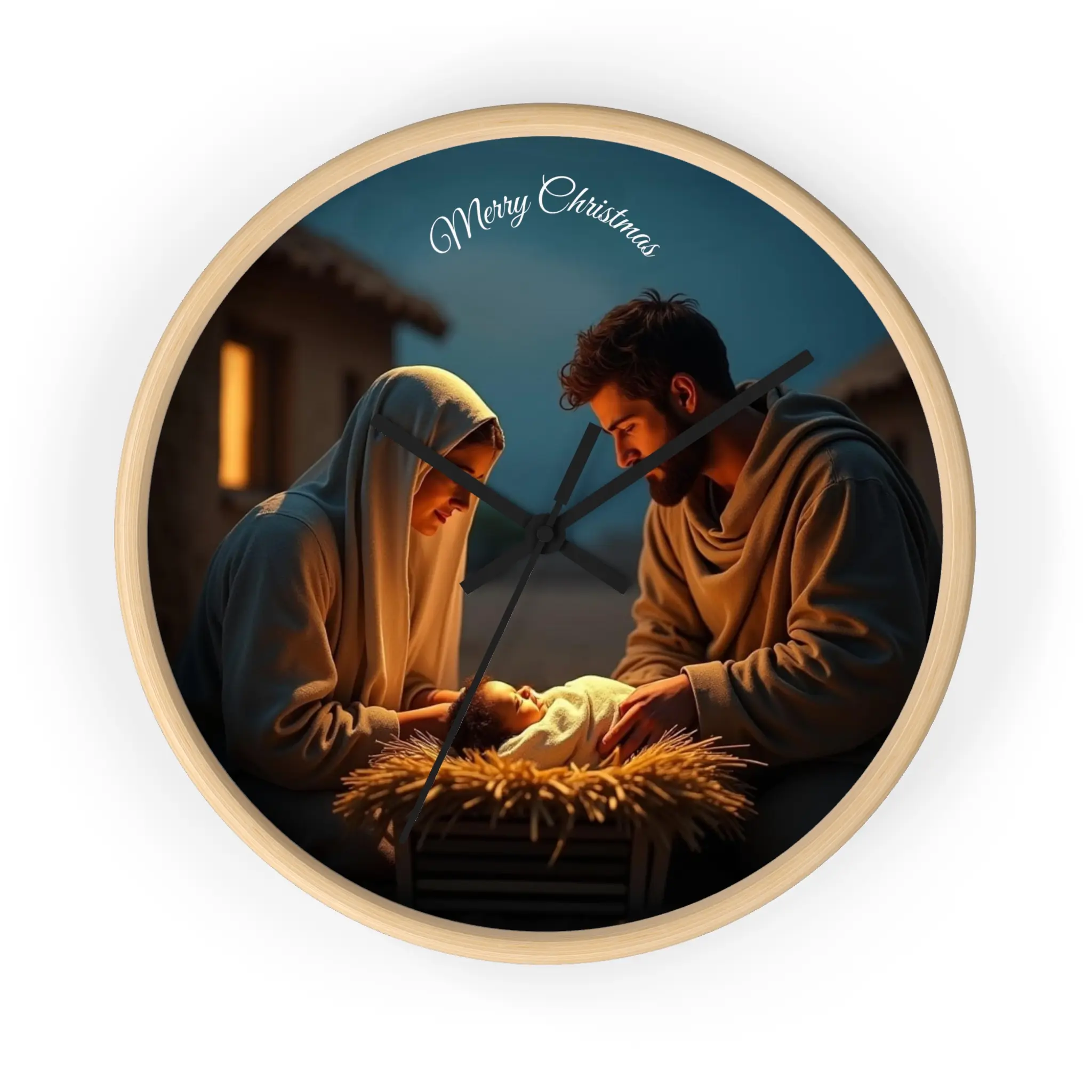 Deluxe Nativity Wall Clock — 'Merry Christmas' Holy Family Decorative Clock