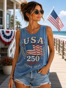 USA 250 Years Anniversary Tank Top, Patriotic America 1776-2026 T-Shirt, Independence Day Graphic Tank, Vintage USA Flag Top