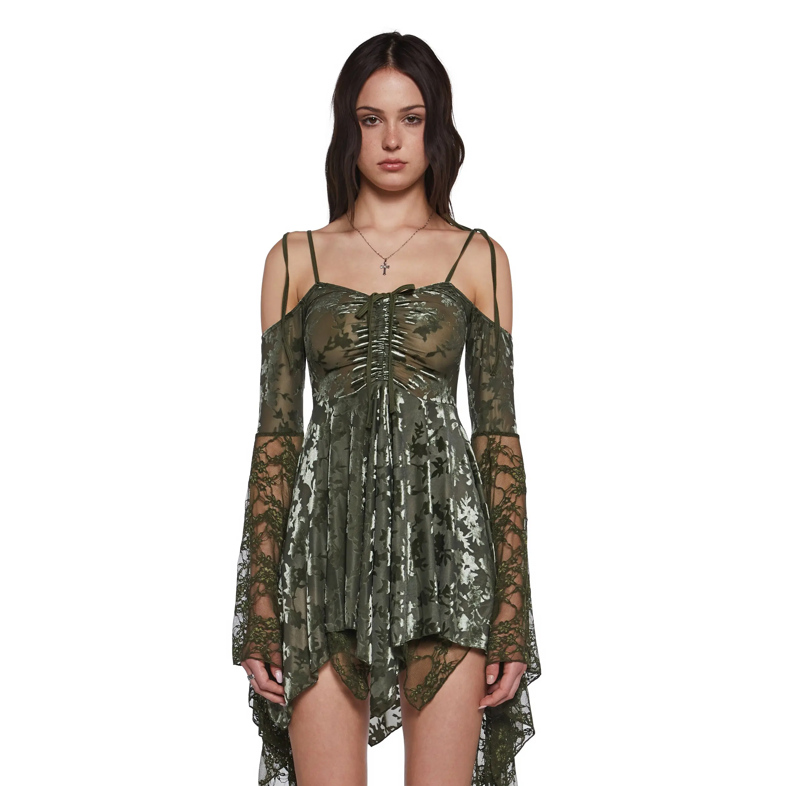 F is For Fairies Handkerchief Dress - Green Velvet Lace