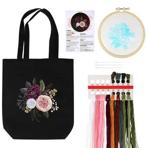 Embroidery Set Adults, Embroidery Kit, Embroidery Kit for Beginners, Creative Set for Adults, Includes Canvas Bag with Floral Pattern, Instructions, Embroidery Hoop, Colour Threads and Needle