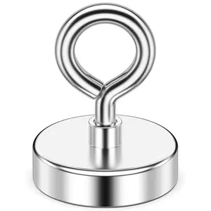 Neodymium Fishing Magnet, 150 lbs Pulling Force, Strong Rare Earth Magnet with Countersunk Hole Eyebolt for Christmas Gift, Hanging, Home, Kitchen, and Beach, Lake, River(1.42 inch Diameter)