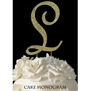 212 MAIN Large Gold Rhinestone Monogram Wedding Cake Topper - Anniversary, Wedding Decor for Festive & Party Home Supplies