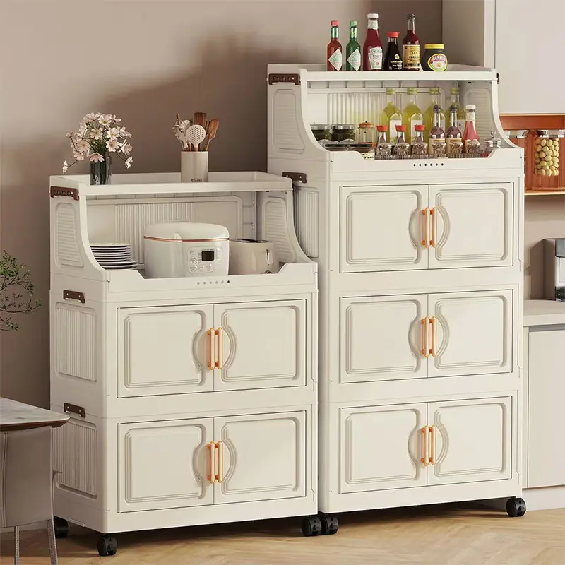 Thickened storage cabinet, foldable storage cabinet, multi-layer floor-standing cabinet for bathroom, household living room, toy and snack storage Wardrobe,No installation required