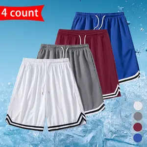 Men’s Summer Mesh Basketball Shorts, 4-Pack, Drawstring Elastic Waist, American-Style Fitness Running Quick-Dry Casual Pants
