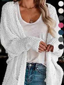 Women's Plain Pocket Batwing Sleeve Cardigan, Casual Basic Long Sleeve Open Front Knitwear for Fall & Winter, Women's Knit Clothing for Daily Wear, Womenswear