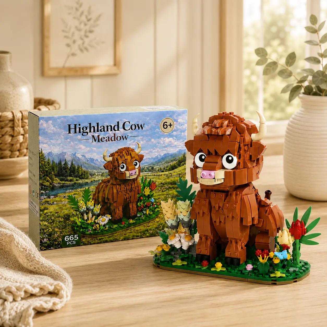 Highland cow building set, farm animal brick model set, suitable for children and adults, DIY Scottish cow construction toy, STEM education, hands-on fun for boys and girls, perfect birthday, holiday, or home display gift