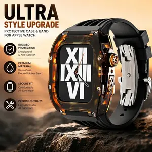 Compatible with Apple Watch Ultra 2 Band with Protective Case, Luxury Resin Case Strap for iWatch Ultra 49mm Fluoro Rubber Sport Band Rugged Shockproof Wristband for Apple Watch Ultra Series