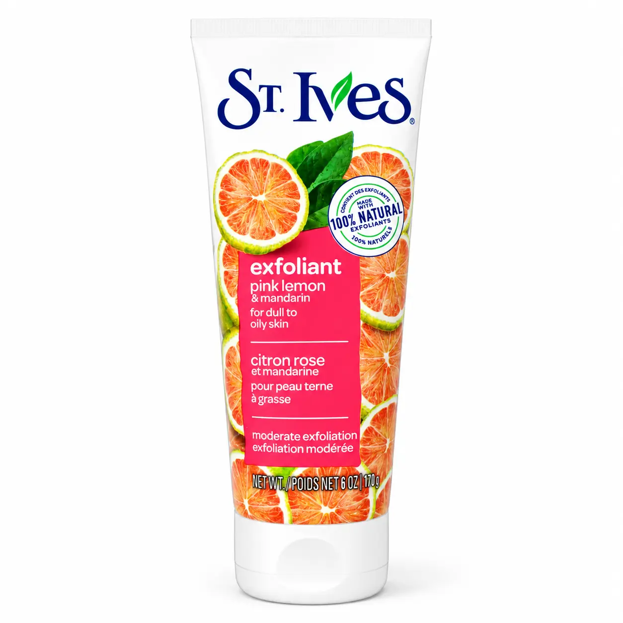St. Ives Radiant Skin Facial Scrub - Pink Lemon & Mandarin Orange Scent, Daily Cleanser & Polish, 6 oz, Radiance, Gentle, Smoother, Lemon Extract, Refreshing