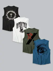Men's Letter & Graphic Print Vests, Regular Fit Casual Sleeveless Round Neck Top for Summer, Men's Top for Daily Wear