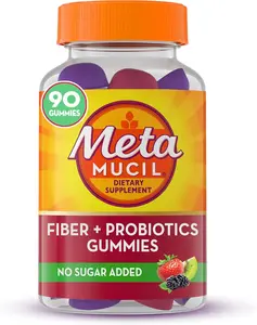 Metamucil Fiber Supplement Gummies with Probiotics for Bloating Relief, No Sugar Added Strawberry Kiwi BlackBerry Flavors, 5g Prebiotic Plant Based Fiber Blend, 90 Count
