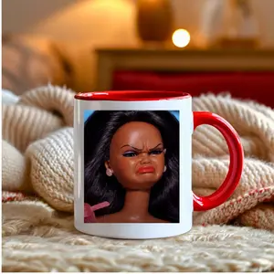 Angry Doll Face Mug  Unhinged Doll Meme Mug  Sarcastic Coffee Cup  Disgusted Distressed Doll Humor  Relatable Humor Mug