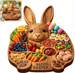 Trending Wooden Easter Bunny Charcuterie Board with Rabbit Shape and Compartments – Premium Serving Tray for Easter Party Centerpiece on Kitchen Table