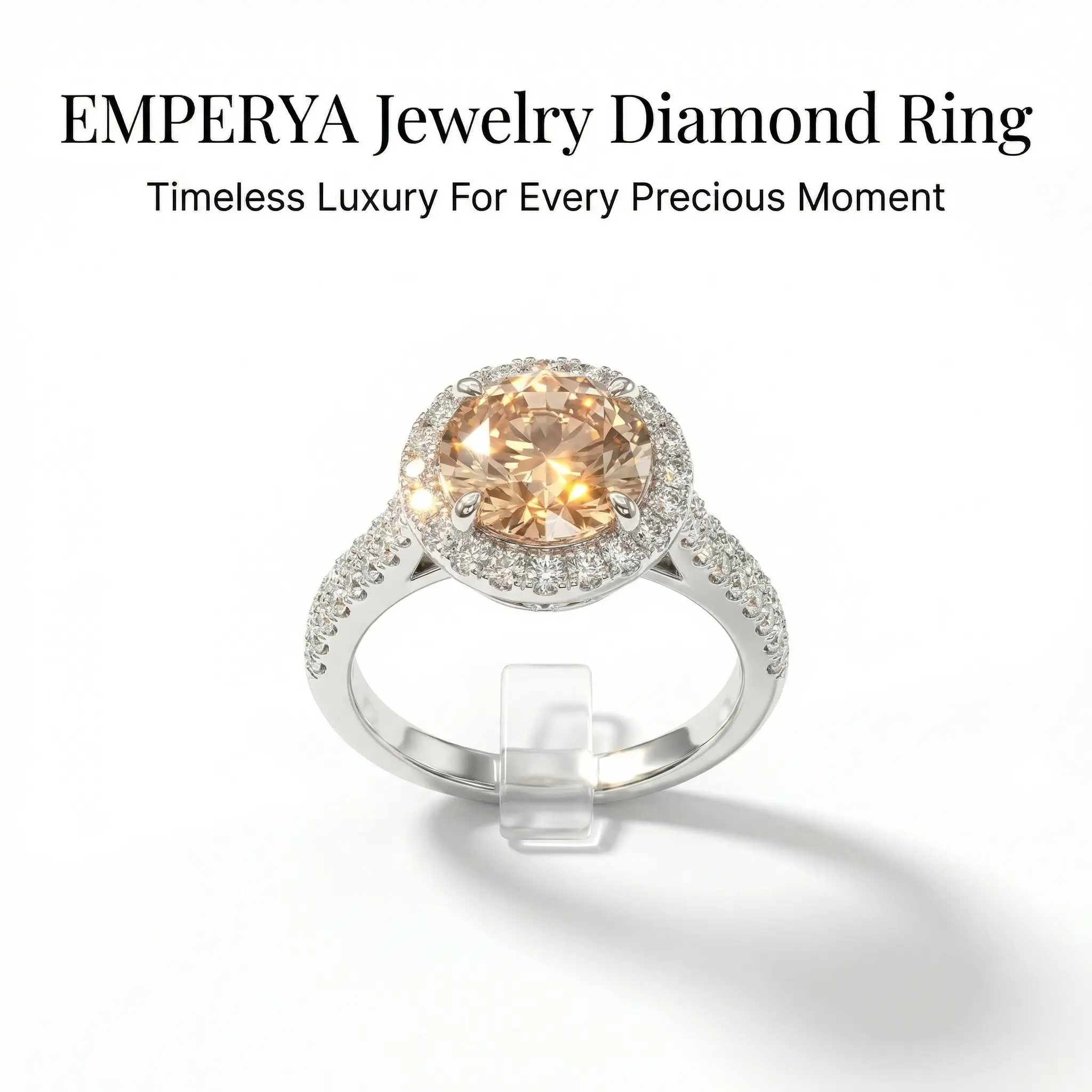 EMPERYA Rare Champagne Diamond Halo Ring  Luxury Cognac Solitaire Engagement Ring, Sophisticated Old Money Jewelry Anniversary Gift for Her Love